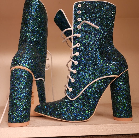 Cape Robbin, size 8, lace up Blue glitter boots, *tried on/never worn out* - Picture 5 of 7